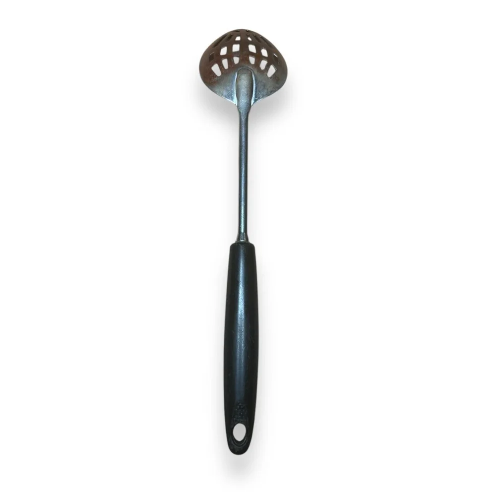Vintage EKCO Flint Stainless Steel Slotted Spoon Composite Black Handle